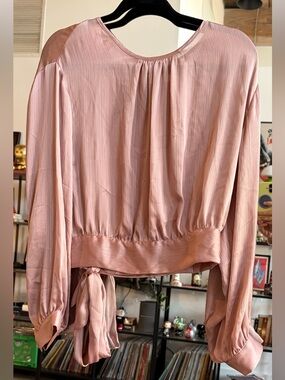 Womens Pink Satin Tie-Hem Blouse size L